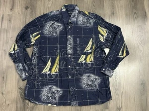 Vintage 90s Nautica Shirt Mens 2XL Blue Sail World Map AOP Sailboat Button Up - Picture 1 of 6
