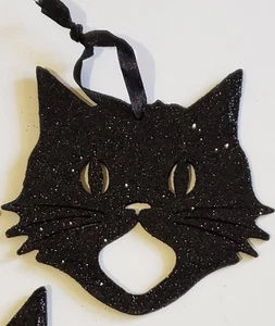 Neu Bethany Lowe Halloween Glam schwarz gruselige Katze glitzernd Holz Ornament  - Bild 1 von 2