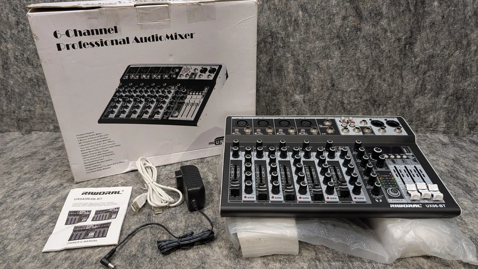 Riworal 6 Channel Audio Interface Sound Board Mixing Console 16-Bit UX06-BT - Image 1 of 4