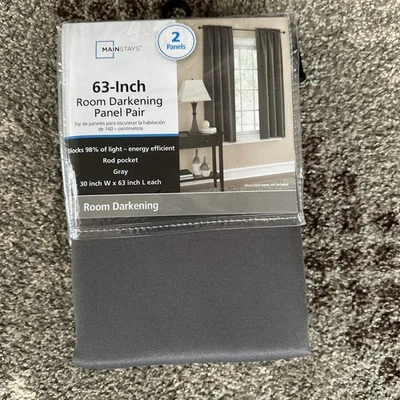 Par de paneles de oscurecimiento de habitación gris de 63 pulgadas - paneles de bolsillo de varilla Foto 1 de 4