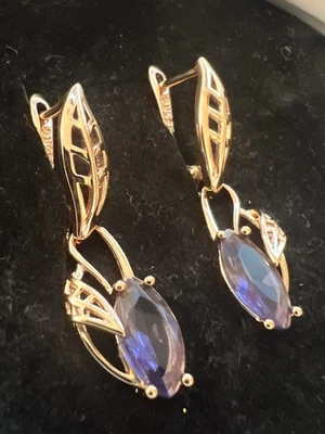 New Women’s 14k Rose Gold Plated Natural Zircon Amethyst English Lock Earrings - Image 1 of 2