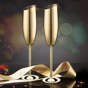 Elegant Gold Stainless Steel Champagne Flutes for Celebration Toasting Birthday - Picture 1 of 12