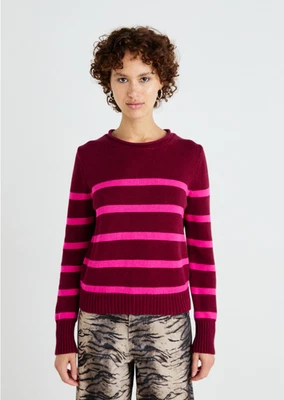 Suéter feminino GAP gola redonda L listra rosa borgonha gola redonda pulôver malha canelada - Imagem 1 de 4