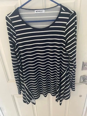 W Doublju женщин черный белый в полоску декольте длинным рукавом футболка Топ M - Изображение 1 из 3
