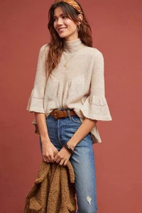 Anthropologie Whitby Turtleneck Sweater Beige Alpaca Wool Blend Size L - Picture 1 of 11
