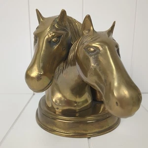 Vintage Brass Two Horse Heads Horses Sculpture Bookend MCM Equestrian Decor - Picture 1 of 14
