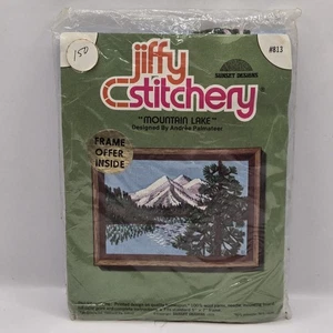 Vintage 1975 Jiffy Stitchery Mountain Lake #813 Sunset Designs 5"x7" NUOVO SIGILLATO - Foto 1 di 6