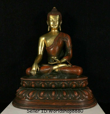 Estatua túnica de Buda Shakyamuni Amitabha Tíbet dorado oro 24k cobre rojo antiguo de 9,8" Foto 1 de 4