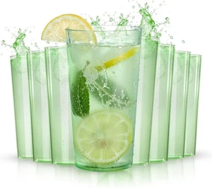 VerdureWare 24oz Green Hammered Plastic Tumblers – Set of 8 – BPA-Free Cups - Picture 1 of 4