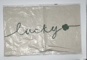 Pottery Barn Lucky You Embroidered Lumbar Pillow Cover 16x26” Ivory/Green_NWT_TI - Picture 1 of 10