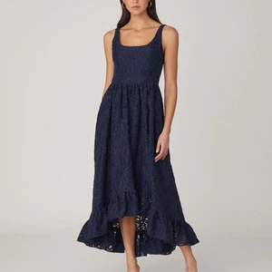 Neu mit Etikett Shoshanna Midnight Burnout durchsichtig Organza Neela Maxikleid 4 raffiniert - Bild 1 von 11