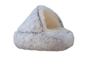Calming Round Dog Bed & Cat Cave with Hooded Cover, Plush Fluffy Anti-Anxiety - Picture 1 of 7