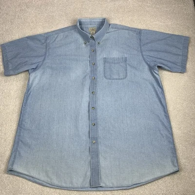 L.L. Bean Mens XXL Tall Chambray Shirt Blue Short Sleeve 100% Cotton - Image 1 of 4