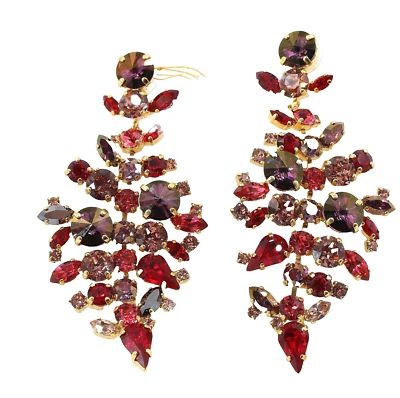 NIKOLAS FRANGOS Multi-Color Gold Plated Swarovski Crystal Dangle Earrings 3.75"  - Image 1 of 4