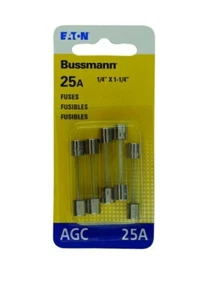 Bussmann Buss Fuses BP/AGC-25-RP, 25 Amp AGC Glass Fuse Mini Automotive NEW 5pk - Picture 1 of 1