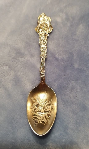 Antique Wallace Sterling Spoon Cross Crown Symbol God's Kingdom Cherubs Trumpets Cover