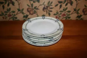 6-VINTAGE NORITAKE BLUE RIBBON WREATH GEOMETRIC RIM-DINNER PLATES 9-7/8"(N2320) - Picture 1 of 6