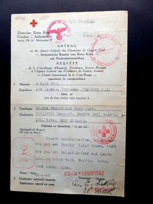 Guernsey 1942 German  Red Cross Message to UK  & return with Berlin censor - Image 1 of 2