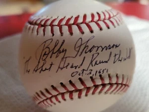 Bobby Thomson signed Baseball "THE SHOT HEARD AROUND THE WORLD" CUBED BECKETT - Picture 1 of 12