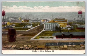Birdseye View Toluca Illinois IL Water Towers Main Street Railroad Depot c1910 - Picture 1 of 2
