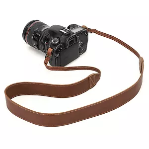 Camera Neck Strap Shoulder Strap Premium Crazy Horse Leather Adjustable Brown - Picture 1 of 6