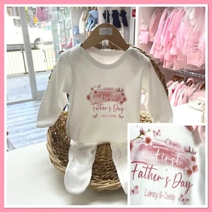 Personalised Our First Fathers Day Baby Grow Romper 1st Daddys floral Girls - Picture 1 of 4