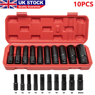 Deep Impact Socket 1/2" Drive Long Reach Thin Wall 10-Metric Sockets 10-24mm Set - Image 1 of 4
