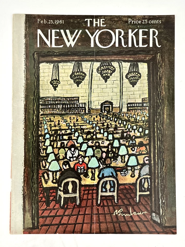 Original February 25, 1961 New Yorker Cover New York Public Library Reading Room - Image 1 of 1