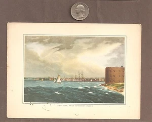 antique Vintage View NEW YORK FROM GOVERNORS ISLAND Hudson river Port Folio - Picture 1 of 1