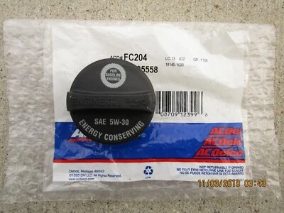 GM PONTIAC 19205558 ACDELCO FC-204 FC204 TAPA DE LÍQUIDO DE LLENADO DE ACEITE DE MOTOR OEM NUEVO Foto 1 de 2