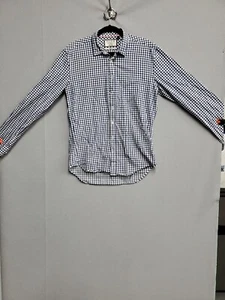 Thomas Pink~Casual Gingham Blue/White  Button Down Dress Shirt Medium  Slim-Fit - Picture 1 of 18
