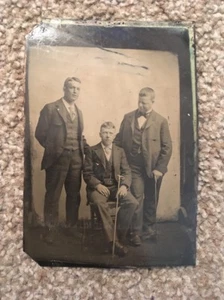 Antique Tintype Photo Of 3 Men - Picture 1 of 5