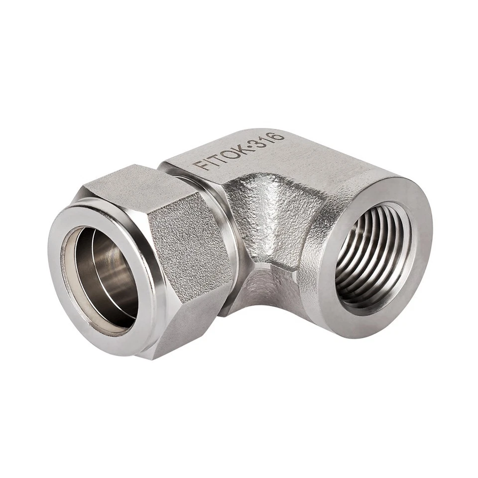 FITOK 1/2 in OD x 3/8 Female NPT Elbow 316 Stainless Steel Compression Fitting - Image 1 of 1