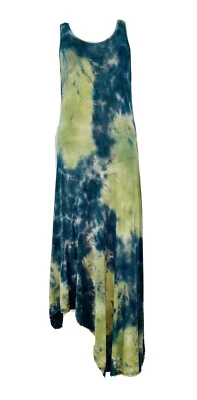 T-вечеринка бирюзовый зеленый друзы галстук краситель Джерси ассиметричный макси бак платье размер S VGC - Изображение 1 из 4