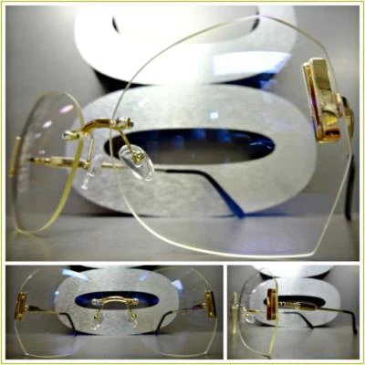 КЛАССИЧЕСКИЕ ВИНТАЖНЫЕ РЕТРО стиль прозрачные линзы очки без оправы золото моды ОПРАВА - Изображение 1 из 4