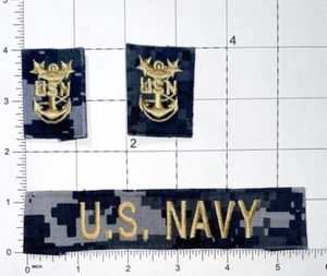 USN Blue Digital US Navy Tape & E-9 Master Chief Rank Sew-On Used Z11 - Bild 1 von 1