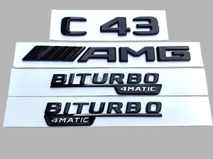 Negro brillante F/Mercedes Clase C C43 AMG BITURBO 4MATIC Insignias traseras emblemas laterales - Imagen 1 de 7