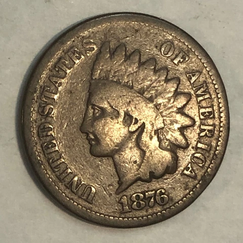 1876 INDIAN HEAD U.S. one cent, nice VG.  #md2 Cover