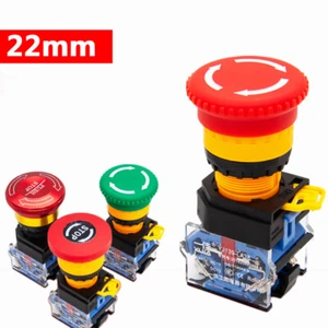 22mm Emergency Push Button Switch Latching Mushroom Head E-Stop Switch Red Green - Picture 1 of 14