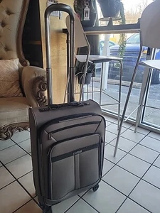 Small Calvin Klein Dark grey Rolling Wheeled Suitcase Telescopic Handle 23" Tall - Picture 1 of 7