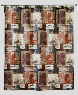 CORTINA DE DUCHA de tela nueva Avanti marrón tostado CABINA PECES CIERVOS Caza Lodge cazador Foto 1 de 4