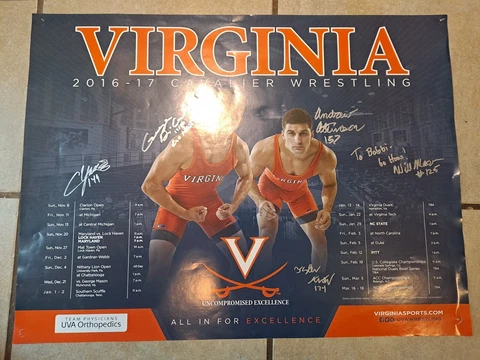 2016- 2017 UVA Virginia Cavaliers Wrestling Autographed Schedule Poster Cover