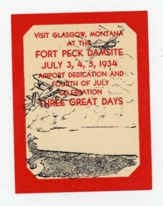1934 Fort Peck Damsite Glasgow MT Poster Briefmarken Aschenputtel Flughafen Widmung - Bild 1 von 2