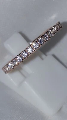 ANEL DE ALIANÇA DE CASAMENTO ETERNIDADE PRATA ESTERLINA OURO ROSA CRIADO EM LABORATÓRIO SAFIRA TAMANHO 6 7 - Imagem 1 de 4