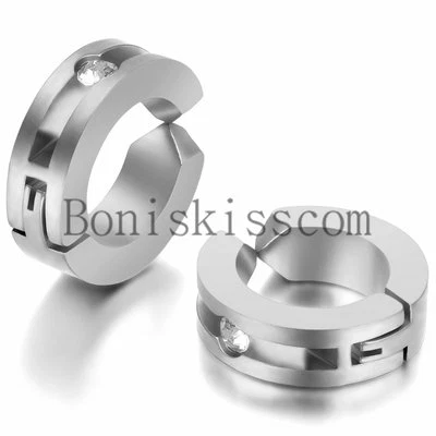Men's Women's Stainless Steel Charm Hoop Huggie Non-Piercing Clip-on Earrings - Image 1 of 4