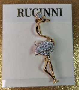 Neu im Paket Rucinni ausgefallene Flamingo Brosche Anstecknadel Swarovski Kristalle 2,5" nie getragen - Bild 1 von 7