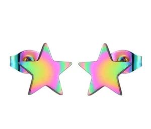 Edelstahl Ohrstecker Ohrringe Sterne Regenbogen bunte Damen Mädchen Schmuck 6 mm - Bild 1 von 2
