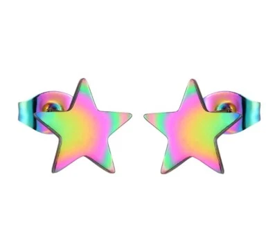 Edelstahl Ohrstecker Ohrringe Sterne Regenbogen bunte Damen Mädchen Schmuck 6 mm - Bild 1 von 2