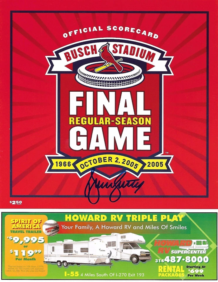 St. Louis Cardinals BRUCE SUTTER Signed FINAL GAME at Busch Stadium SCORECARD b - Image 1 of 1