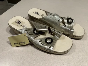 SPRING STEP Women's Gold Metallic Leather Slide Sandals SWize 42 (NWT) - Picture 1 of 4